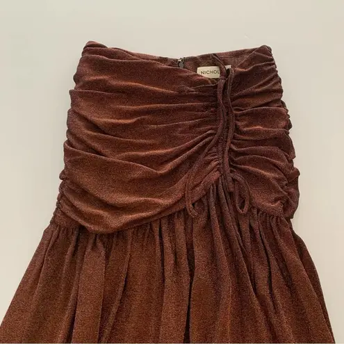 NICHOLAS Jayde Metallic Ruched Pleated Front Hem Slit Bronze Umber Skirt Size 4