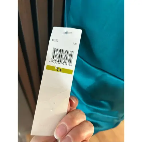 Suzi Chin teal green mother of the bride wedding dress size 14 sleeveless scrunc