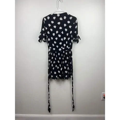 Faithfull the Brand  Oslo Floral Wrap Mini Dress Size 2 Black And White Ties