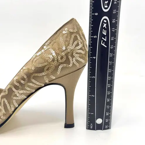 Caparros 00s Vintage Tan Brown Leather Sequin Peep Toe Heels