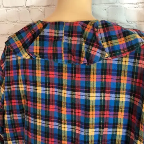 Vintage Trends Ruffled Collar Plaid Flannel Top L Size L