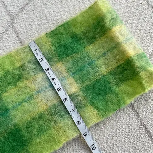 Vintage 60s Green Large Plaid Mohair Wool Scarf by Filene’s Yellow