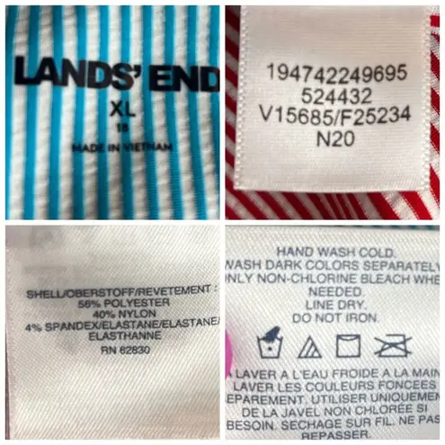 Lands’ End New. Women's Dress Blue Red Yellow Stripe Seersucker Wrap Size XL