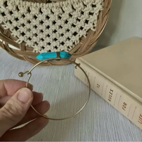 Gold Turquoise Wrapped Bangle Bracelet Vintage “Winona” Western Cowgirl Native Blue