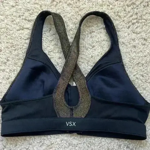Victoria's Secret  Sports Bra Sz S Criss cross Back Front zip‎ Metallic Gold