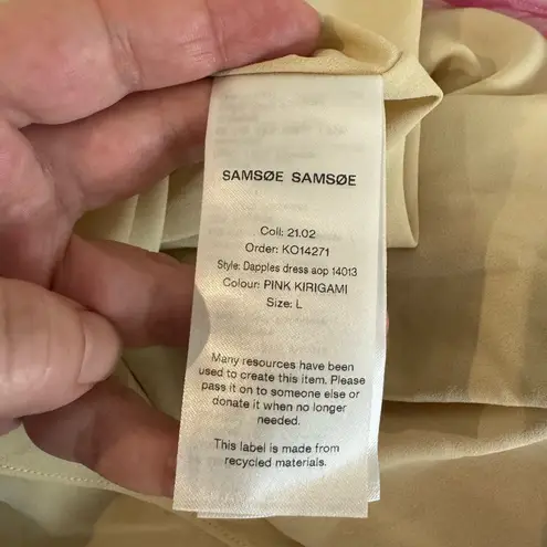 Samsoe Samsoe Pink Kirigami Floral Dapples Ruched Satin Burnout Dress NWT Large