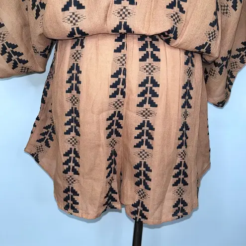 Elan Brown Black V Neck Short Romper Small Boho Arrow Tribal Design NWT