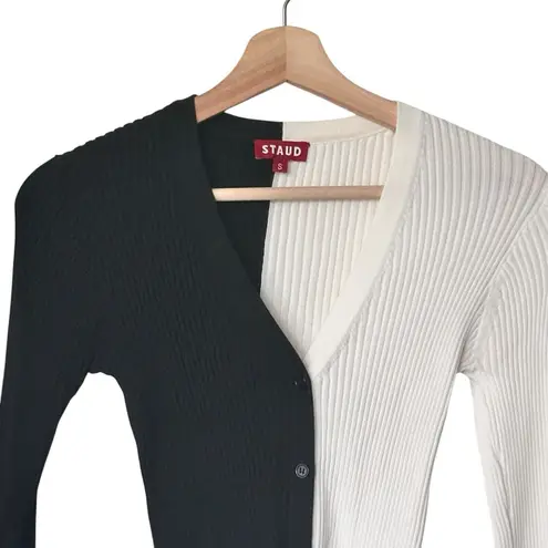 STAUD Cargo Color block Ripped Black And White Button Down Cardigan Pullover S