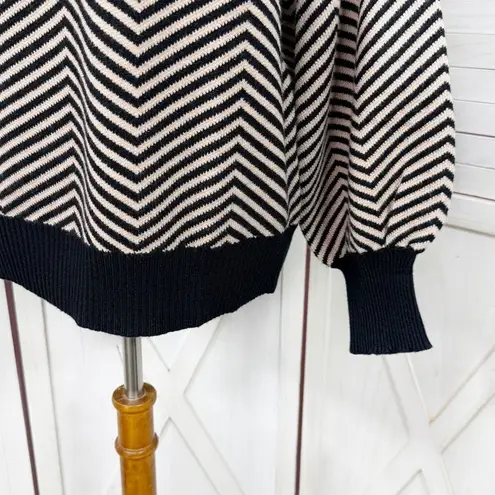 Zesica Chevron Stripe Lantern Sleeve Mock Neck Sweater Tan Black Large