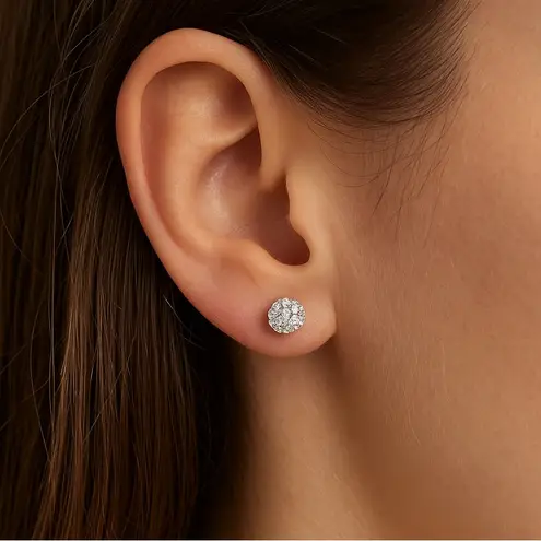 Gold Barbell Stud Earrings with Clear Cubic Zirconia –Dainty Crystal Ball Design