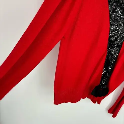 Vintage Red Christmas Sweater Size Medium Sequins Bow Silk Angora Bow