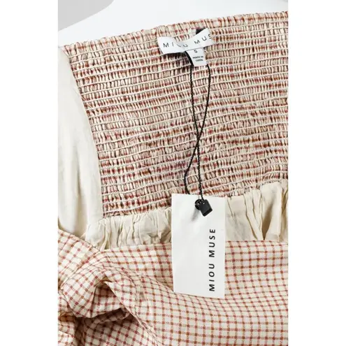 Miou Muse Plaid Mini Dress with Pockets Puff Sleeves Square Neck Womans SMALL