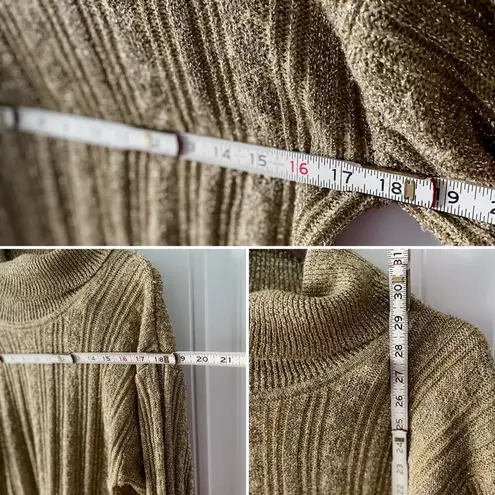 Vintage gold metallic sparkle ribbed knit turtleneck tunic sweater size medium M