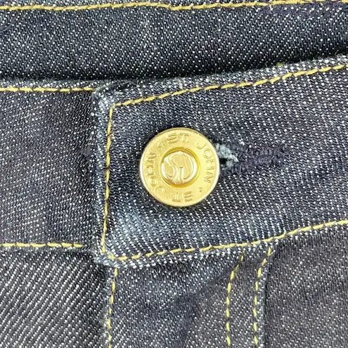St. John Dark Wash Denim Jeans Rhinestone Jewel Flower Pockets Women's Size 4