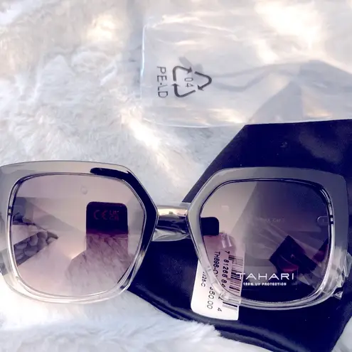 Tahari Black Cat Eye Geometric Sunglasses