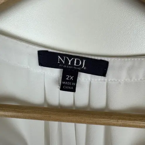 NYDJ Womens White Blouse Size 2X V-Neck 3/4 Sleeve Sheer Neutral Office Casual