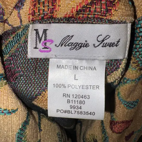 Maggie Sweet vintage Floral Tapestry Jacket Full Zip Up Beige Green Brown Size L Tan Size L