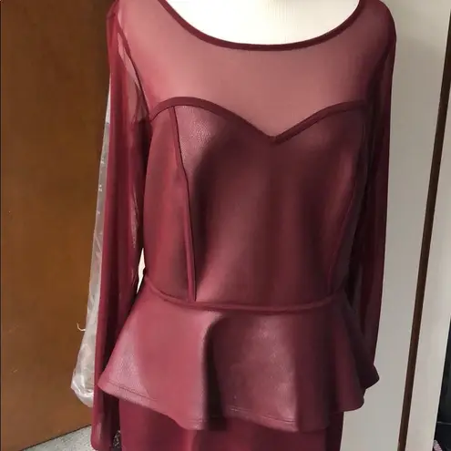 Thalia Sodi Faux leather illusion peplum dress