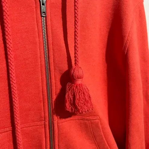 CAbi  Coral Pom Pom Drawstring Zipper Sweater