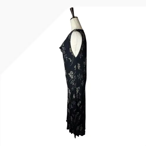 April Cornell Dress Women Large Black Floral Embellished Cowl Neck Maxi Vintage