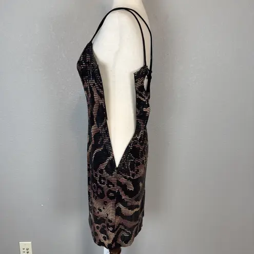 Janine Vintage Animal Print Python Paillettes Sheath Dress Size S Strappy Back