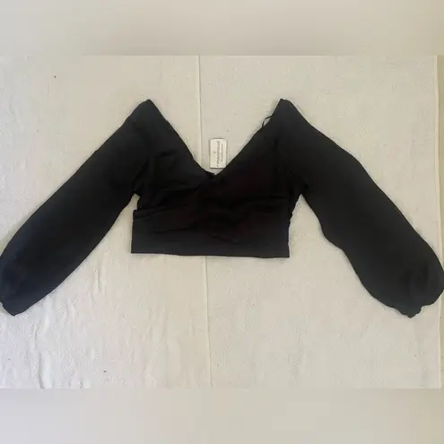 Windsor NWT  Sheer Cropped Crossover V-Neck Long Sleeve Top