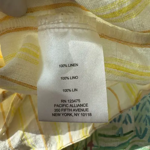 Ellen Tracy 100% Linen Boxy Striped Button Up Tie Front Retro Yellow Shirt L