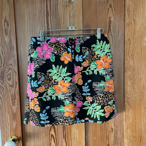 Vintage Copper Key Tropical Skort Colorful Hawaiian Skirt w Shorts Black