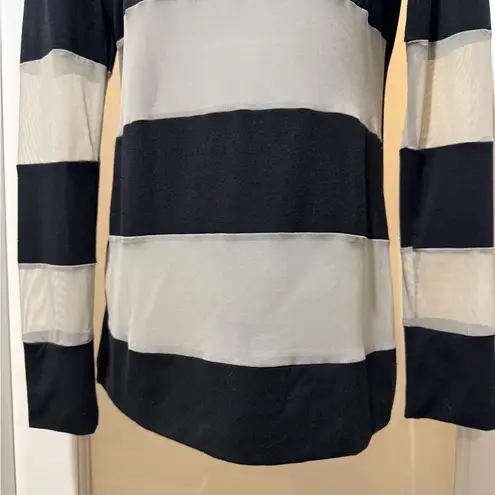 Anatomie Black Cream Stripe Mesh Long Sleeve Top Size M Travel Luxe Lightweight Size M