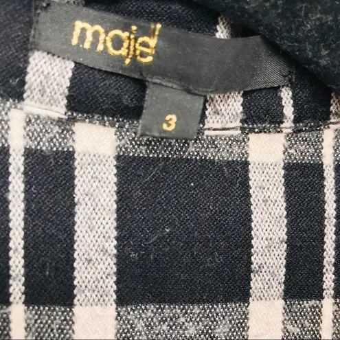 Maje Majé Grunge Leather Trimmed Black & White Plaid Flannel Shirt Size Large 12/14