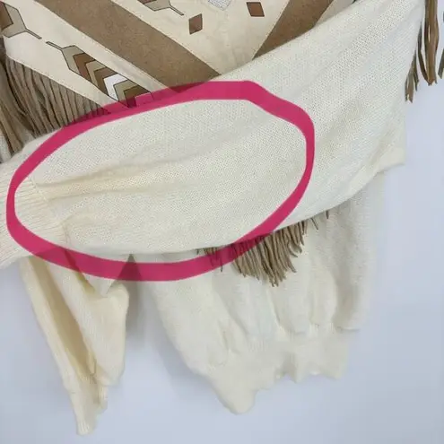 Vintage 80's Pioneer Wear Fringe Western Sweater Cream Tan Size Medium Chevron