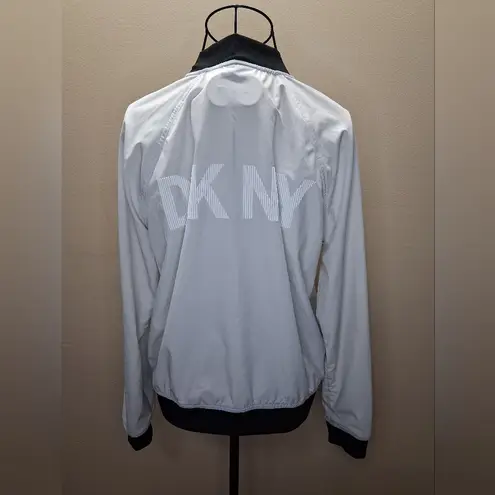 NWOT DKNY Sport Women's S Logo Bomber Jacket Ribbed Cuffs Hem Cream Black White