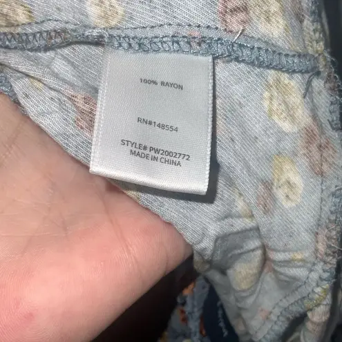 Indigo Rising Slate Blue Floral Print Ruffle Tier Elastic Waist Mini Skirt L Size undefined