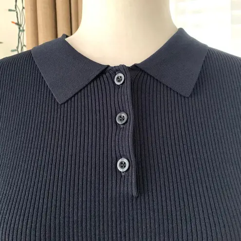 GU (Uniqlo) x Rokh Ribbed Polo 3/4 Sleeve Sweater in Black Size L