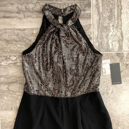 Julia Jordan Twist Halter Neck Jumpsuit Gold Metallic Wide Leg Size 8 NWT