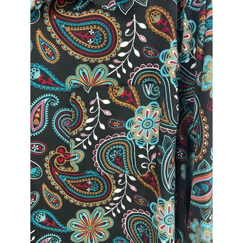 Woman Within Black Bold Floral Paisley Long Sleeve Thick Button Up Top 3x