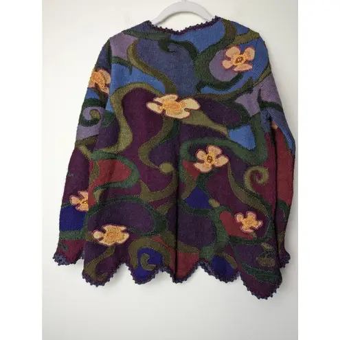 Peruvian Connection Purple Crewneck Floral Alpaca Sweater Fun Funky Art-Wear