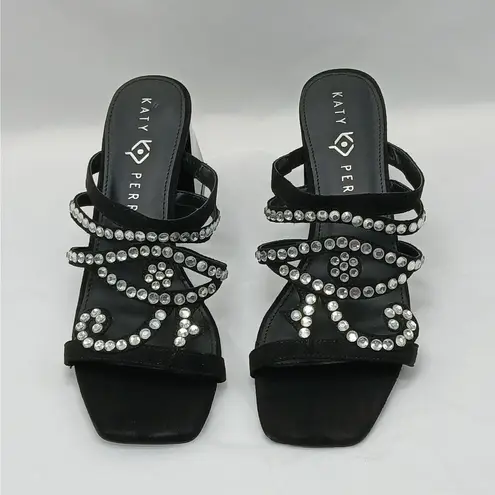 Katy Perry The Layla Sandals Womens 9.5M Black Rhinestones Block Heel Shoes