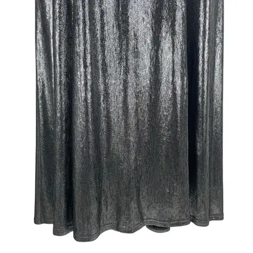 Tadashi Shoji Copley Shoulder Drape Lame Gown Silver Steel Size XL