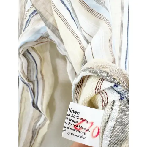 Eskandar Linen Striped Long Sleeve Oversized Tunic Size 0 Blue Cream Lagenlook