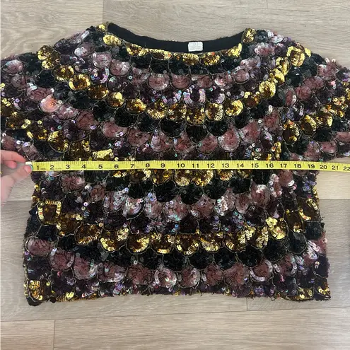 Vintage Silk Sequin Top Black Gold Bronze 80s Glam Size L Size L