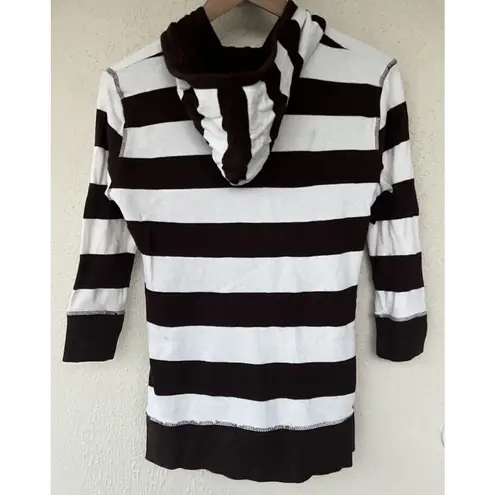 Y2K VTG US Polo Assn Brown White Striped Henley Hoodie Top Women’s L Bella Swan Size L