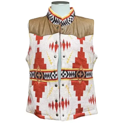 Orvis Leather Wool Aztec Southwestern Print Vest Large
