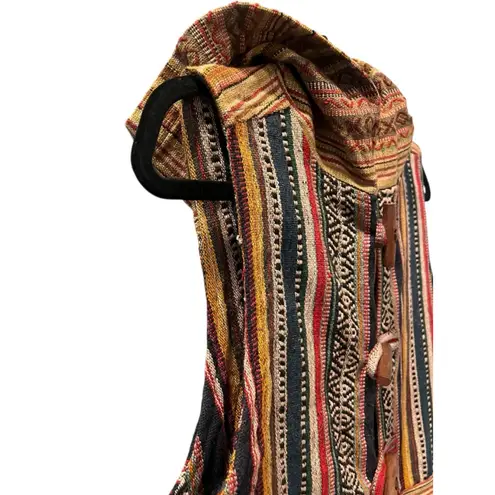 Earthbound Trading Boho Festival Vest Beaded Hooded Size Small Unisex Tapestry Brown