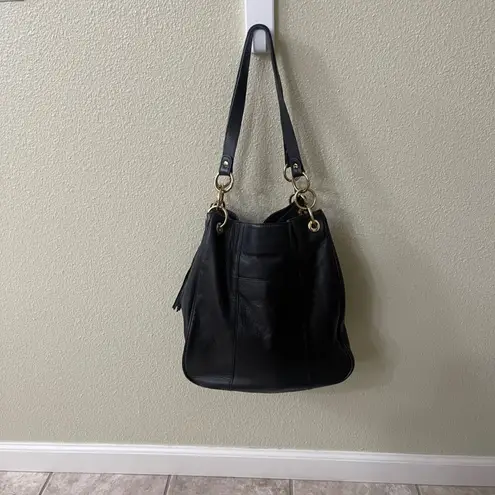 Boston Proper Black Leather Shoulder Bag Gold Chain Detail Tassel Hobo Purse - Image 2