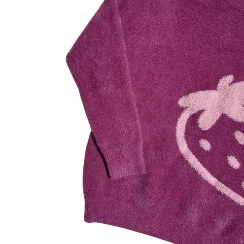 Strawberry Eyelash Mock Neck Long Sleeve Pullover Sweater Womens XS Pink