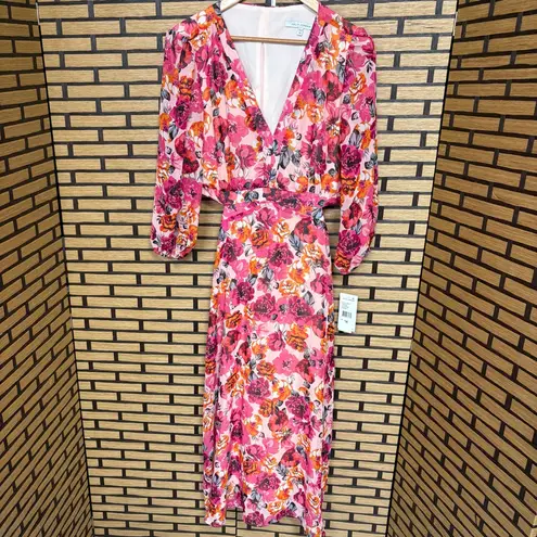 Julia Jordan Pink Floral Cutout Back Midi Dress Size 14