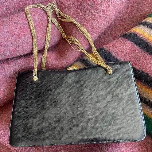 Stunning 1950s or early 1960s Morris Moskowitz Saffiano Leather evening bag Black