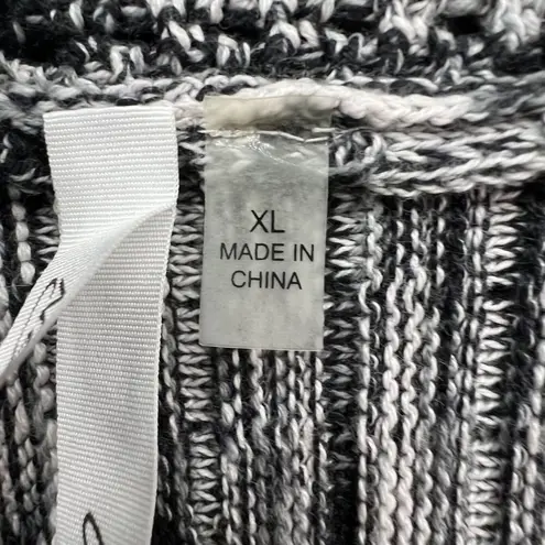 Ny Collection Cardigan Women XL Black White Tunic Knit Sweater Open Front Layers
