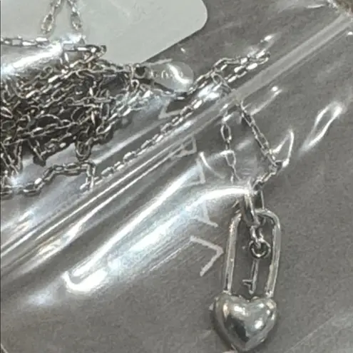 STELLA VALENTINO White Gold Plated Heart Lock and Key Pendant Necklace Silver